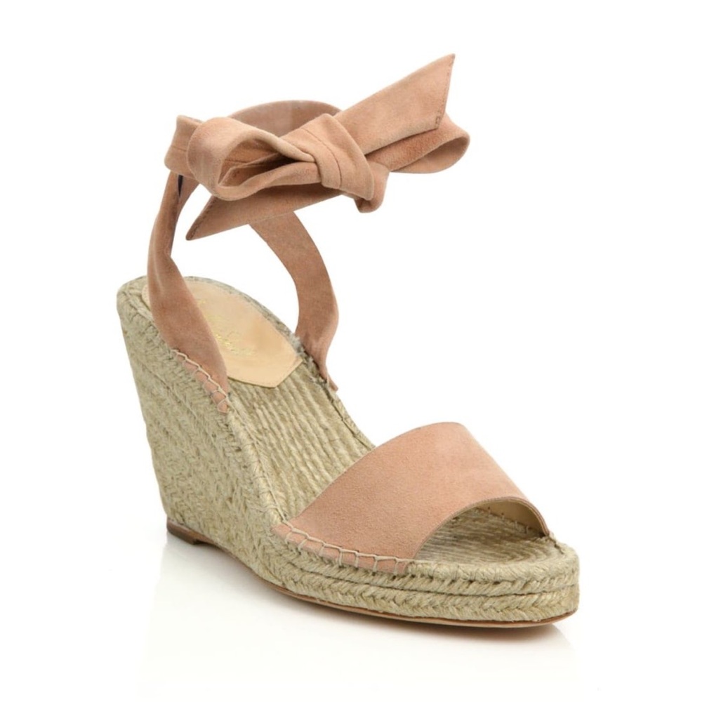 Loeffler Randall Harper Suede Espadrille Wedge Sandals  Blush Pink